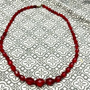 Vintage gauged red faceted bead necklace, 24 inches
